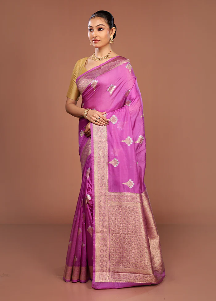 Purple Dupion Silk Saree With Blouse Piece - Image 4