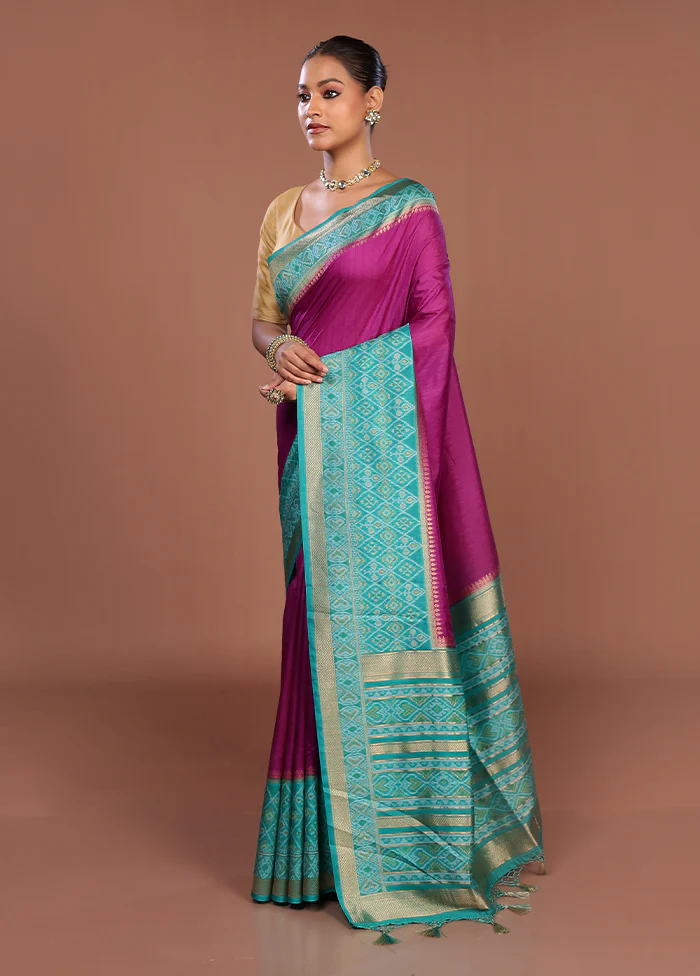 Purple Dupion Silk Saree With Blouse Piece - Image 4