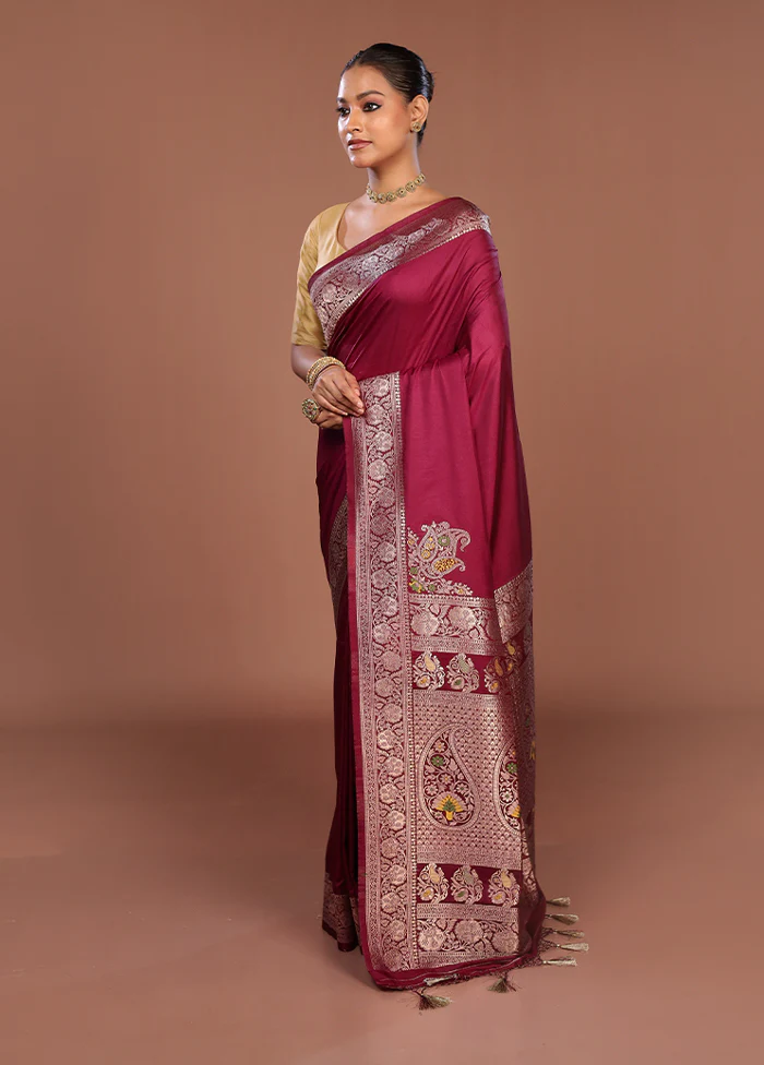 Purple Dupion Silk Saree With Blouse Piece - Image 4