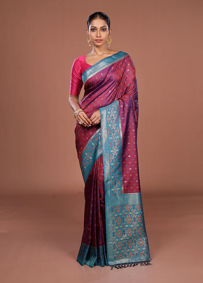 Purple Dupion Silk Saree With Blouse Piece - Image 2
