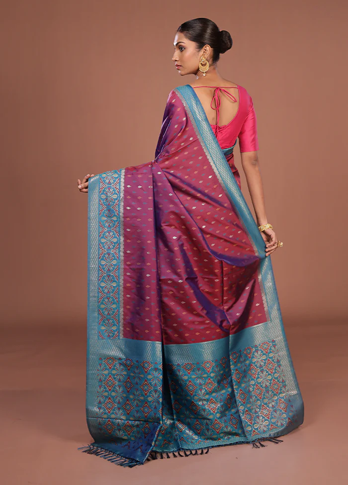Purple Dupion Silk Saree With Blouse Piece - Image 3