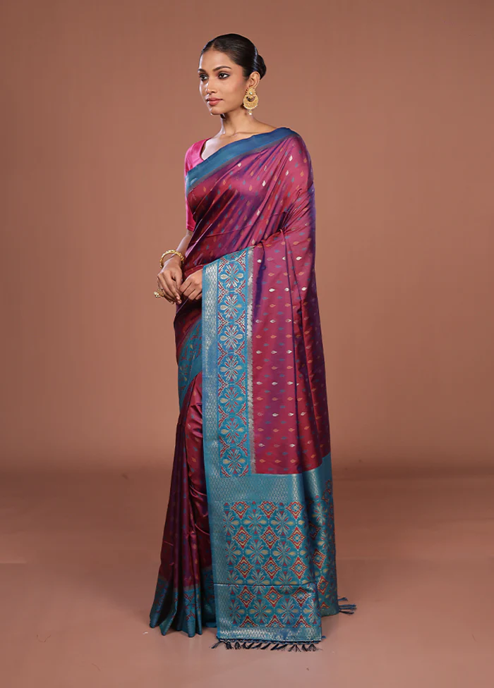 Purple Dupion Silk Saree With Blouse Piece - Image 4