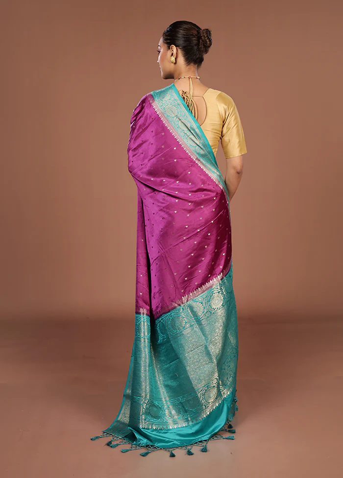 Purple Dupion Silk Saree With Blouse Piece - Image 3