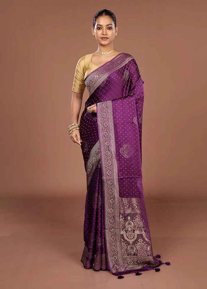 Purple Dupion Silk Saree With Blouse Piece - Image 2