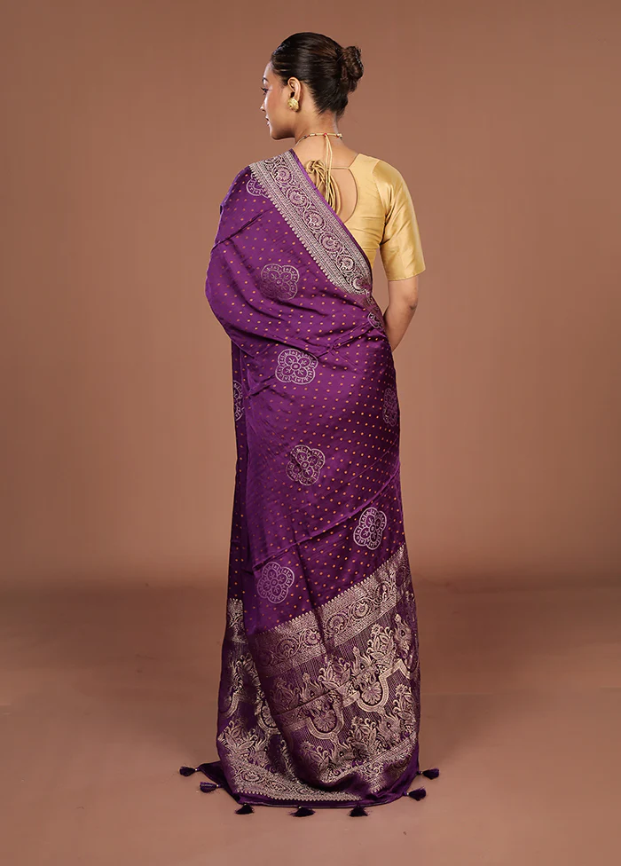Purple Dupion Silk Saree With Blouse Piece - Image 3