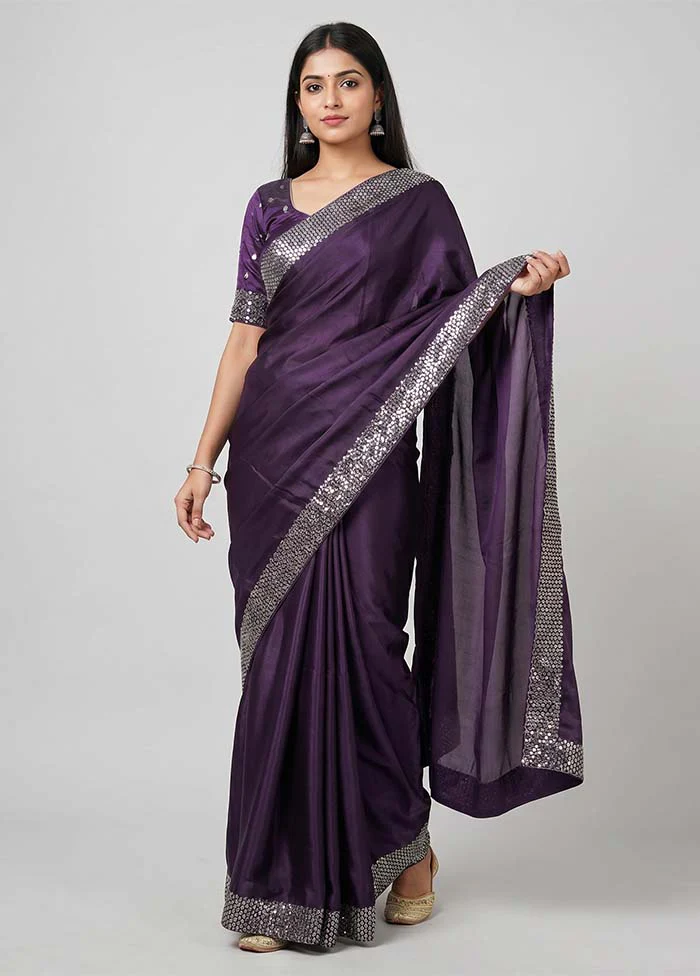 Purple Dupion Silk Saree With Blouse Piece