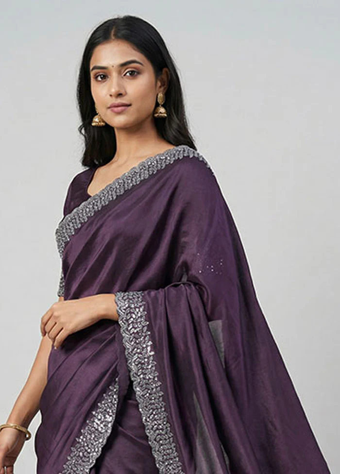 Purple Dupion Silk Saree With Blouse Piece - Image 2