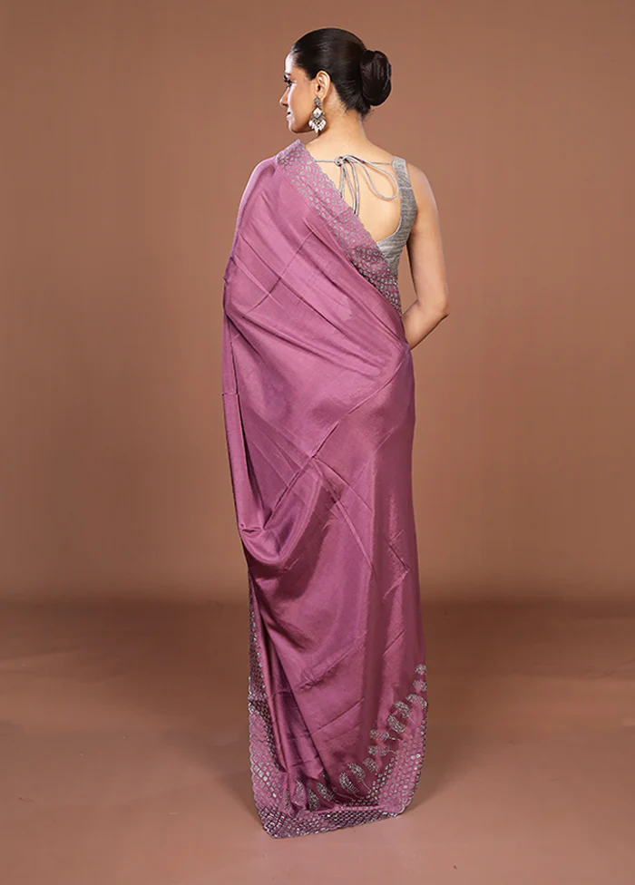 Purple Dupion Silk Saree With Blouse Piece - Image 3