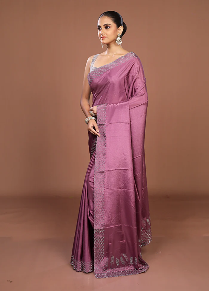 Purple Dupion Silk Saree With Blouse Piece - Image 4