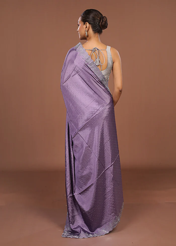 Purple Dupion Silk Saree With Blouse Piece - Image 3