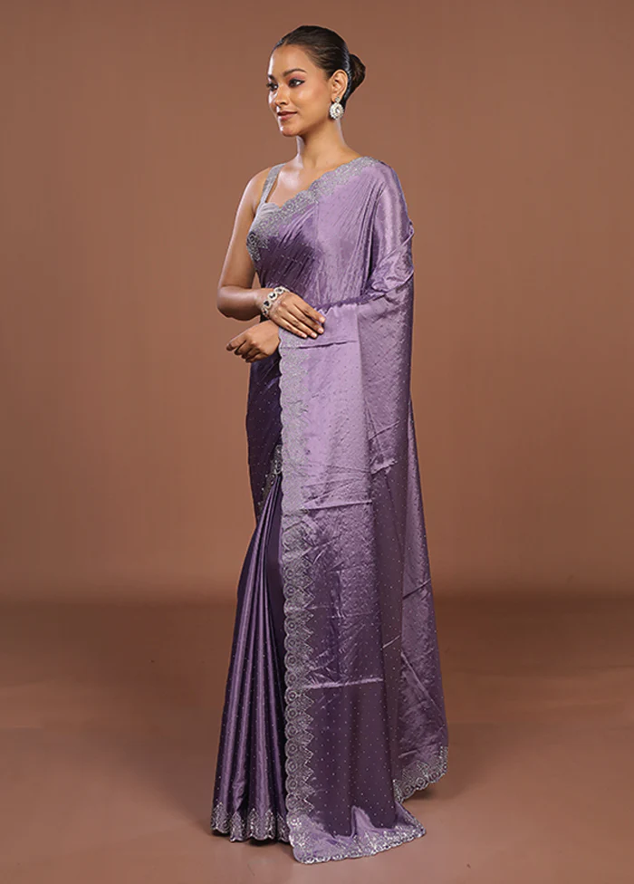 Purple Dupion Silk Saree With Blouse Piece - Image 4