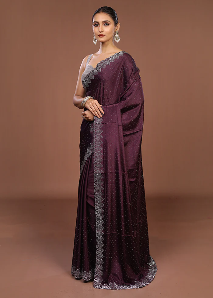 Purple Dupion Silk Saree With Blouse Piece - Image 4