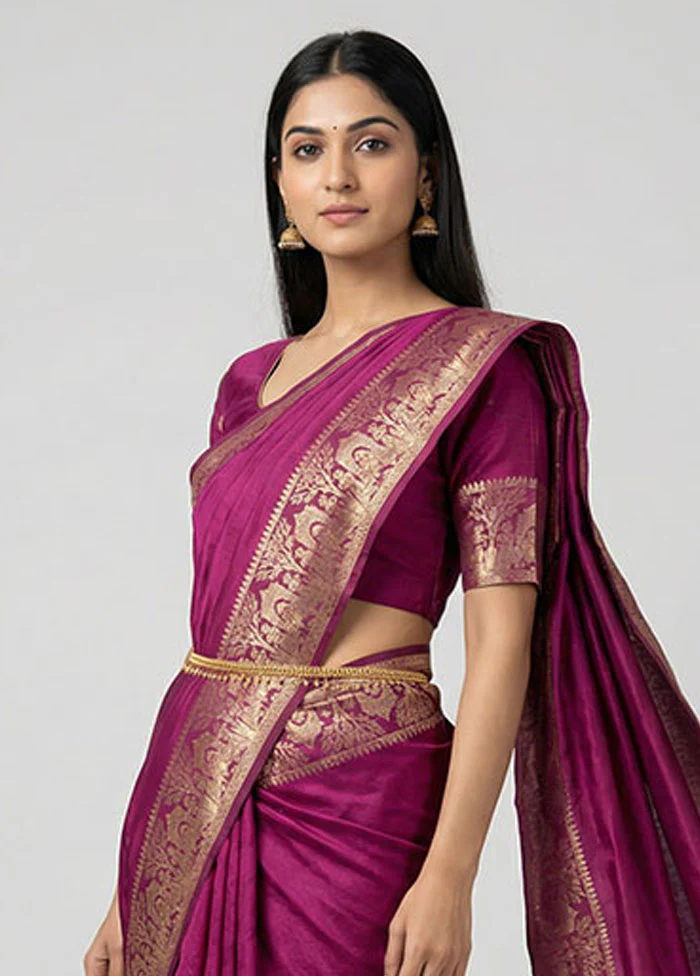 Purple Dupion Silk Saree With Blouse Piece - Image 2