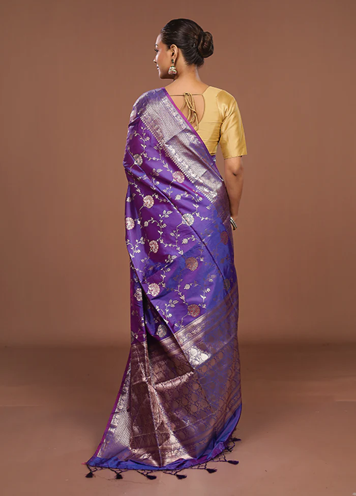 Purple Dupion Silk Saree With Blouse Piece - Image 3