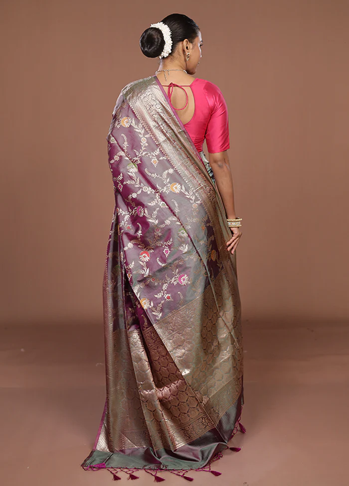 Purple Dupion Silk Saree With Blouse Piece - Image 3