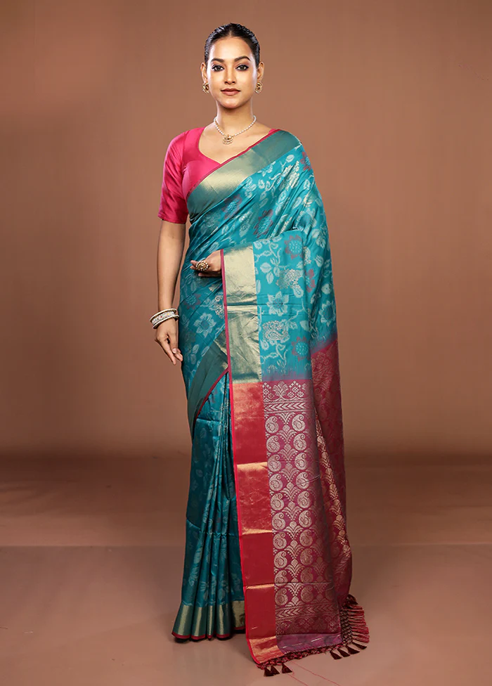 Purple Dupion Silk Saree With Blouse Piece - Image 2