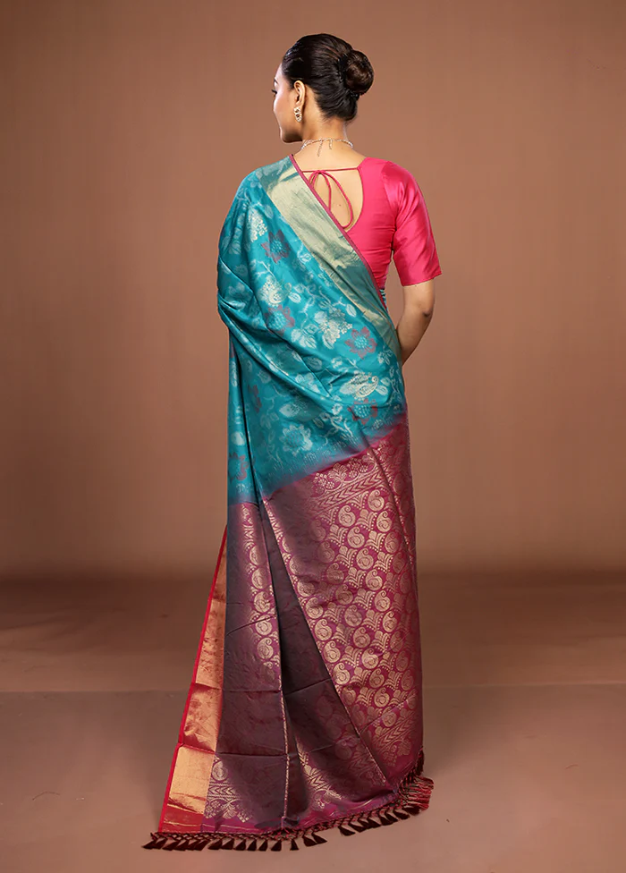 Purple Dupion Silk Saree With Blouse Piece - Image 3
