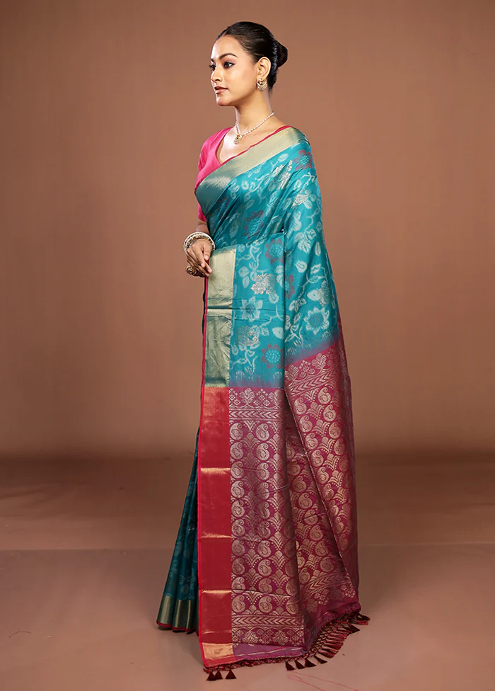 Purple Dupion Silk Saree With Blouse Piece - Image 4