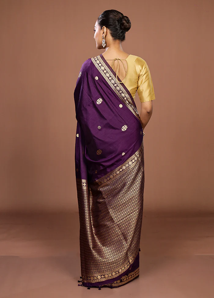 Purple Dupion Silk Saree With Blouse Piece - Image 3