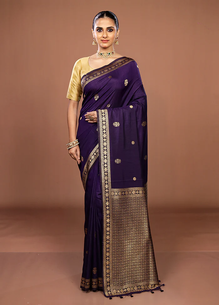 Purple Dupion Silk Saree With Blouse Piece - Image 2