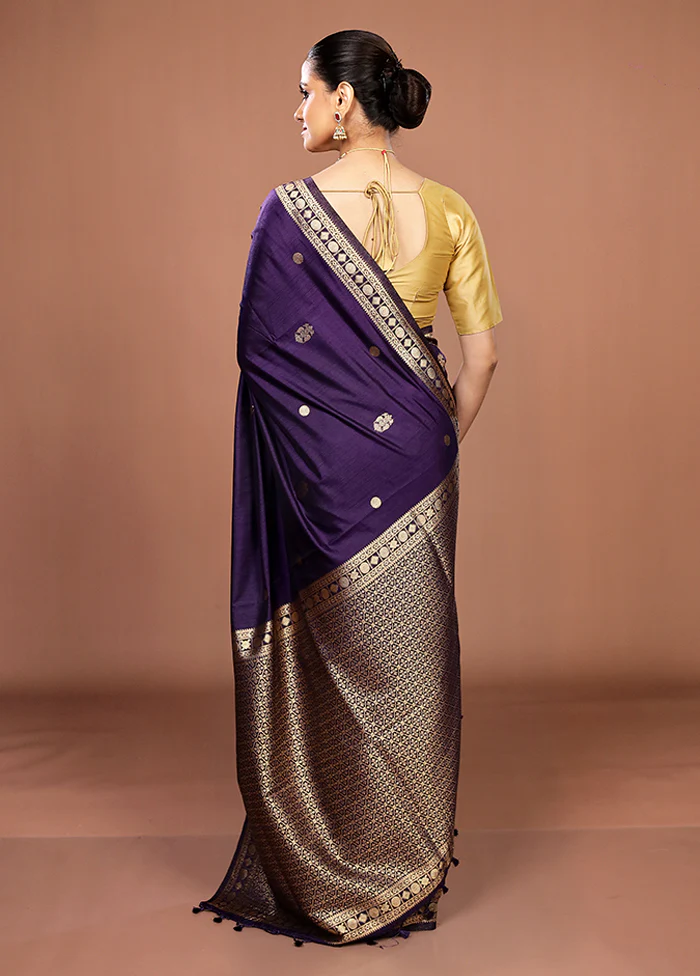 Purple Dupion Silk Saree With Blouse Piece - Image 3