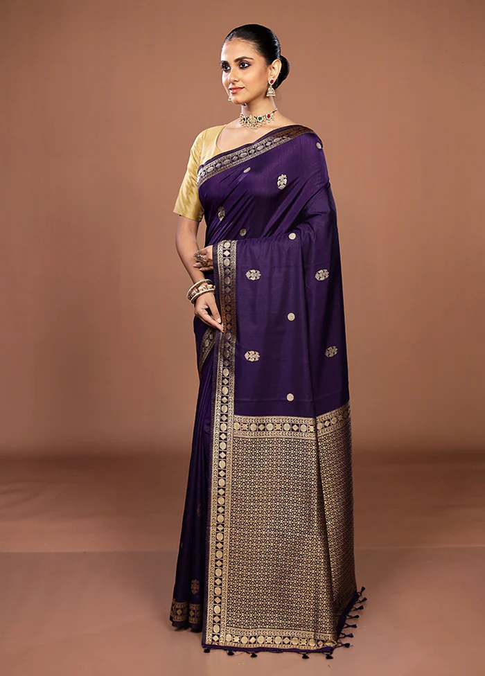 Purple Dupion Silk Saree With Blouse Piece - Image 4