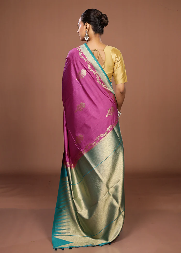 Purple Dupion Silk Saree With Blouse Piece - Image 3
