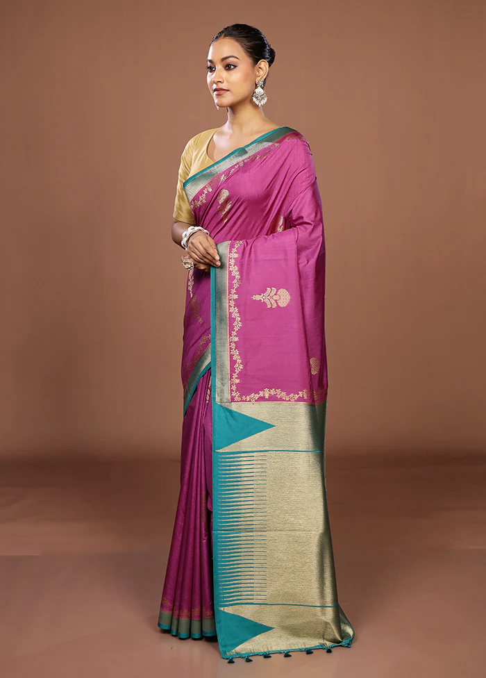 Purple Dupion Silk Saree With Blouse Piece - Image 4