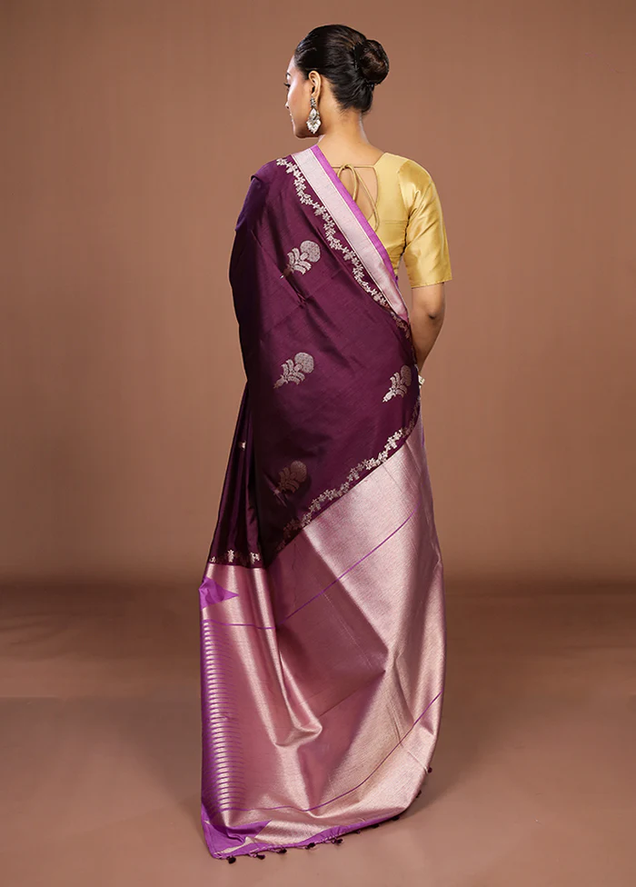 Purple Dupion Silk Saree With Blouse Piece - Image 3