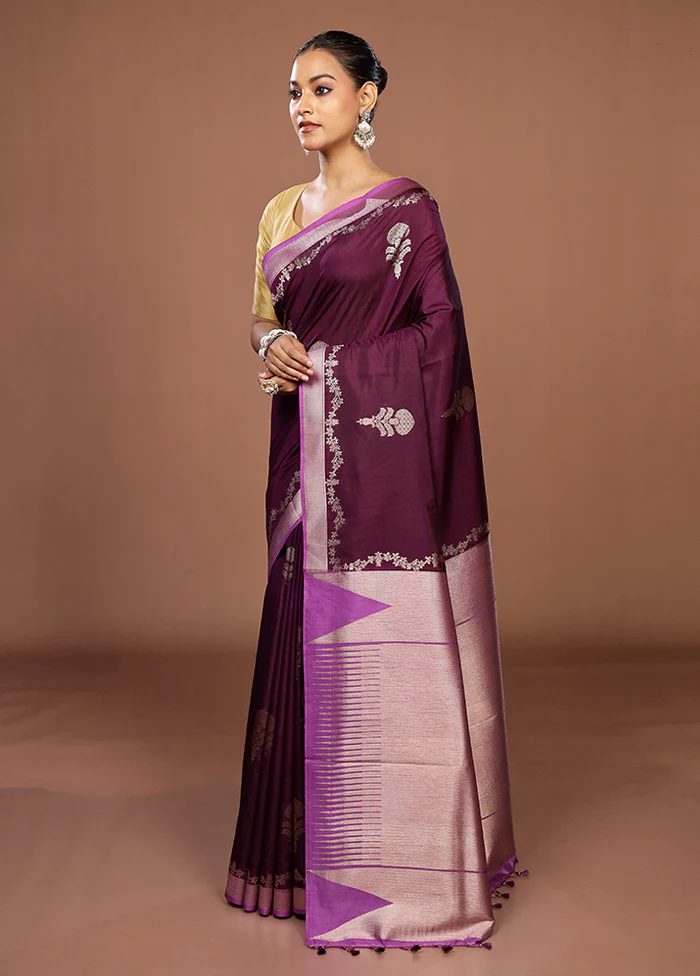 Purple Dupion Silk Saree With Blouse Piece - Image 4