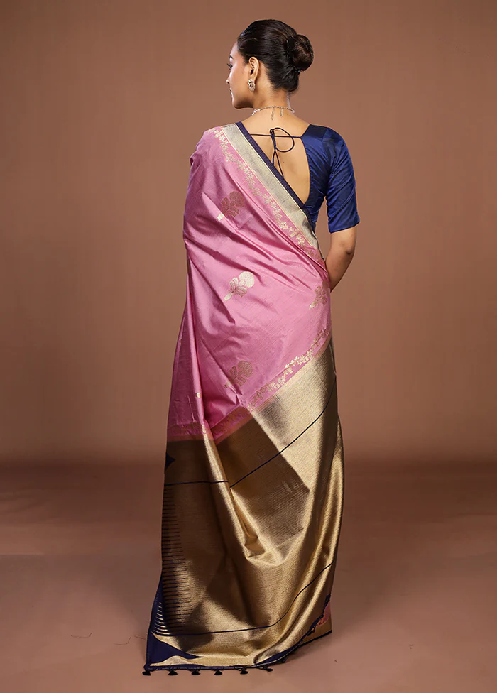 Pink Dupion Silk Saree With Blouse Piece - Image 3