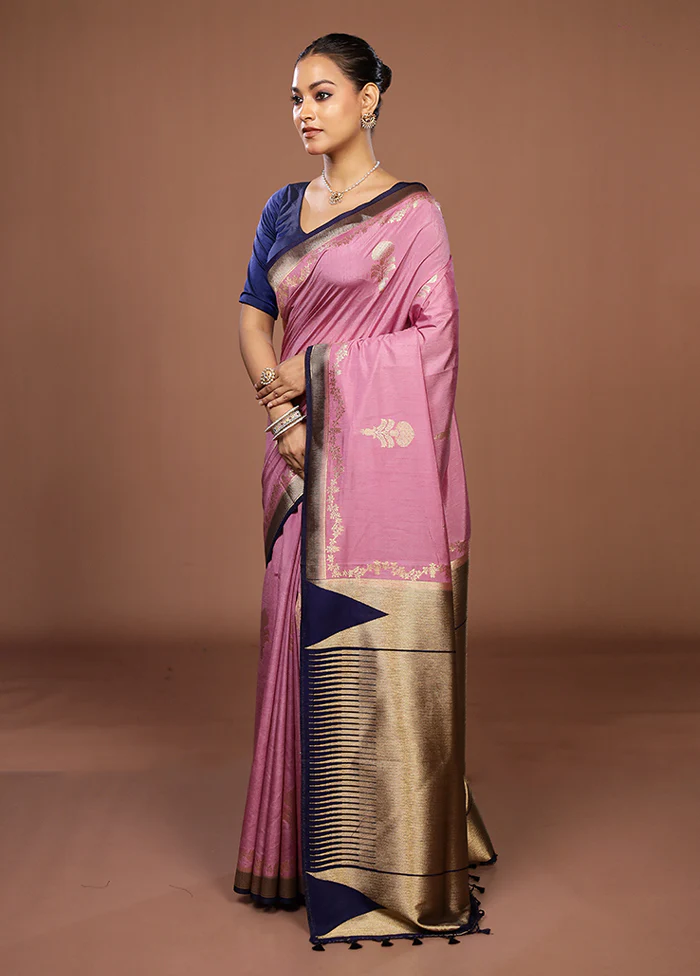 Pink Dupion Silk Saree With Blouse Piece - Image 4