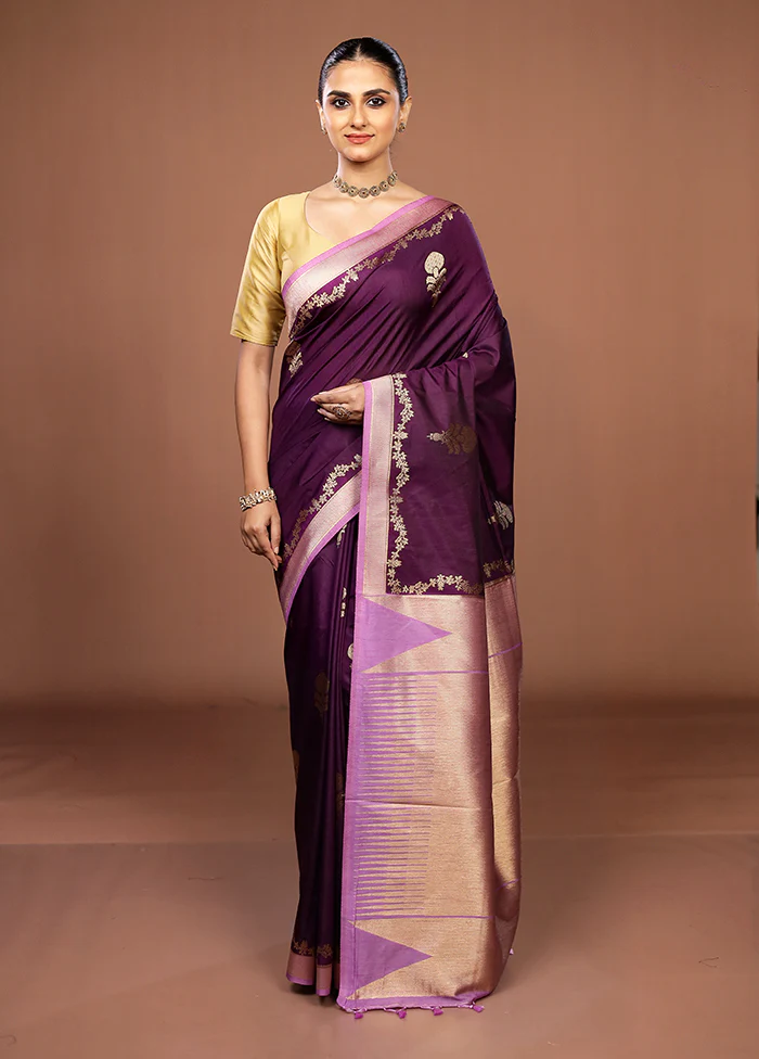 Purple Dupion Silk Saree With Blouse Piece - Image 2