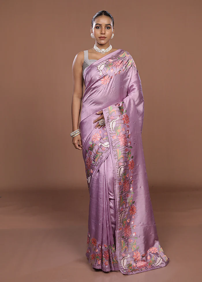 Purple Dupion Silk Saree With Blouse Piece - Image 2