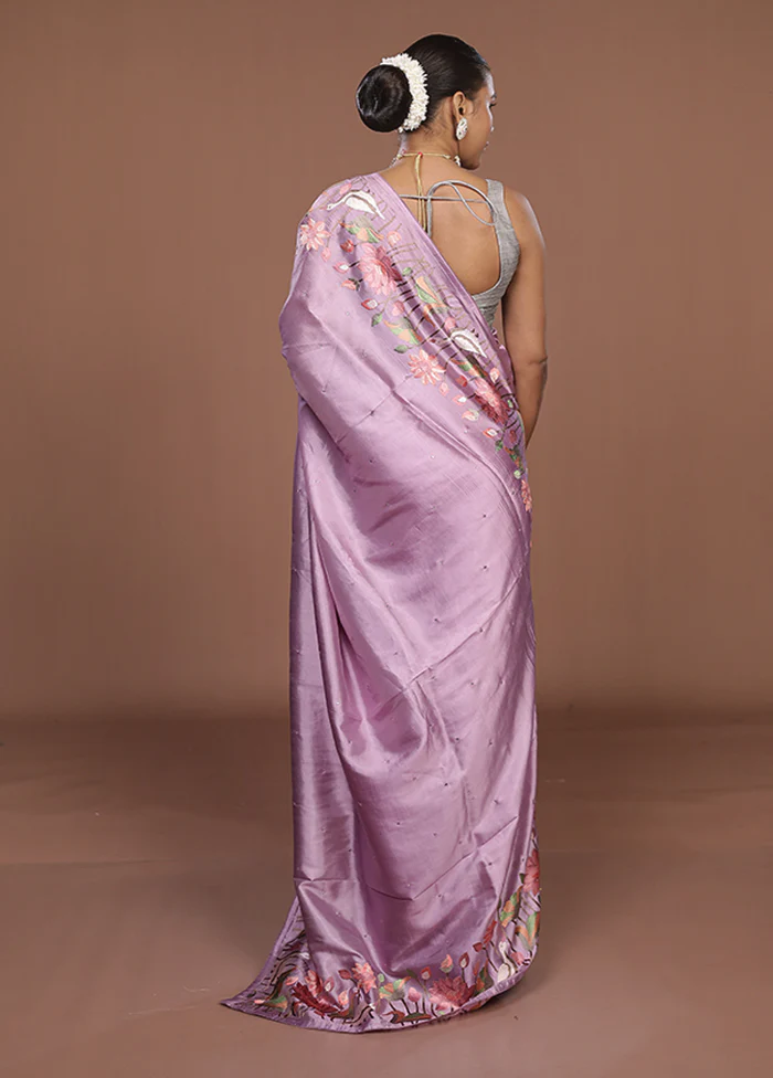 Purple Dupion Silk Saree With Blouse Piece - Image 3