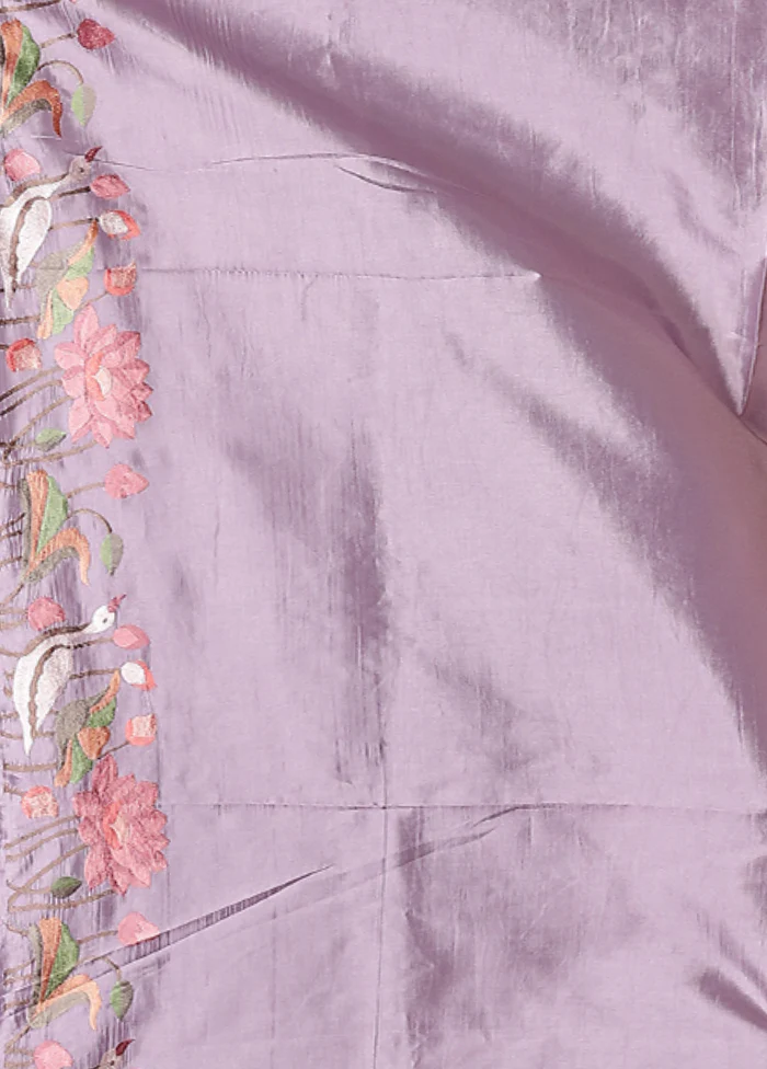 Purple Dupion Silk Saree With Blouse Piece - Image 5