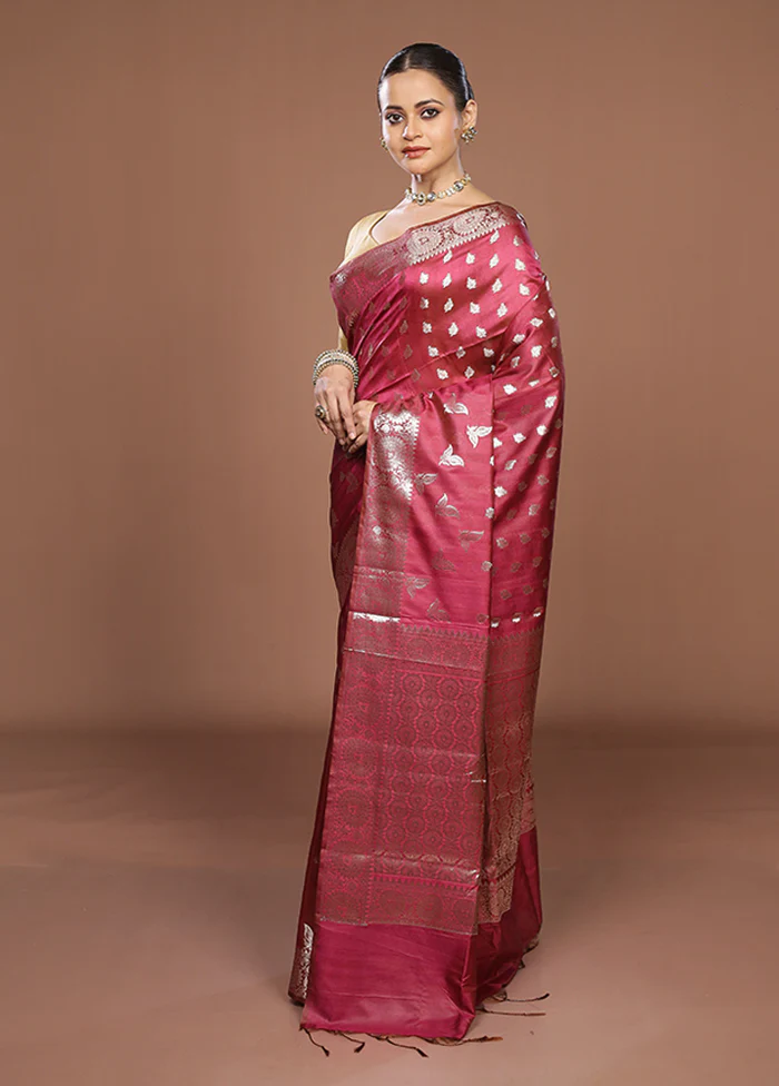 Purple Dupion Silk Saree With Blouse Piece - Image 4