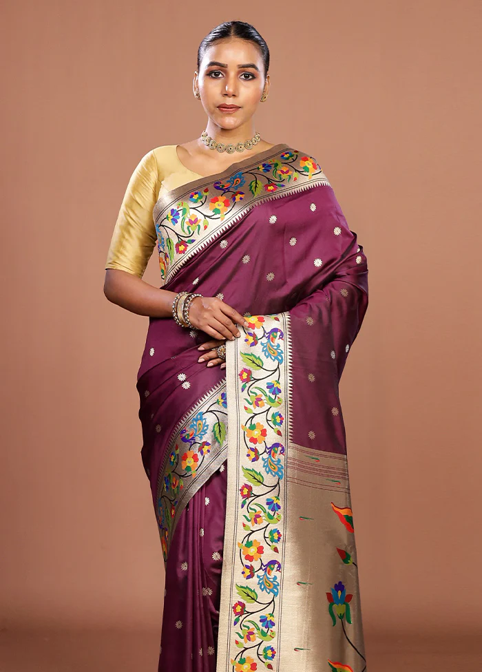 Purple Dupion Silk Saree With Blouse Piece