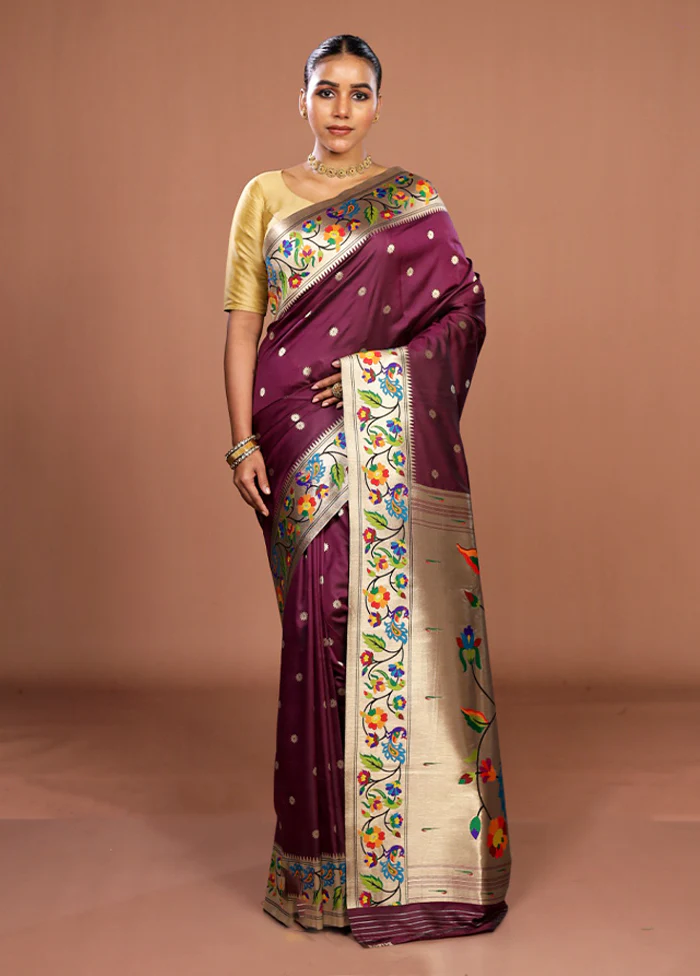 Purple Dupion Silk Saree With Blouse Piece - Image 2