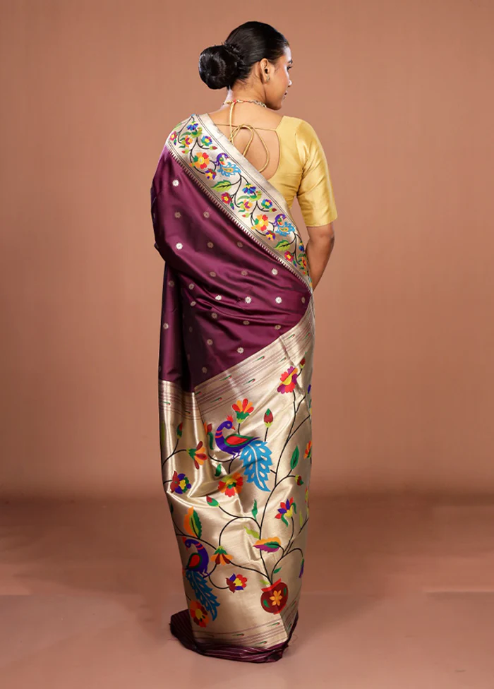 Purple Dupion Silk Saree With Blouse Piece - Image 3