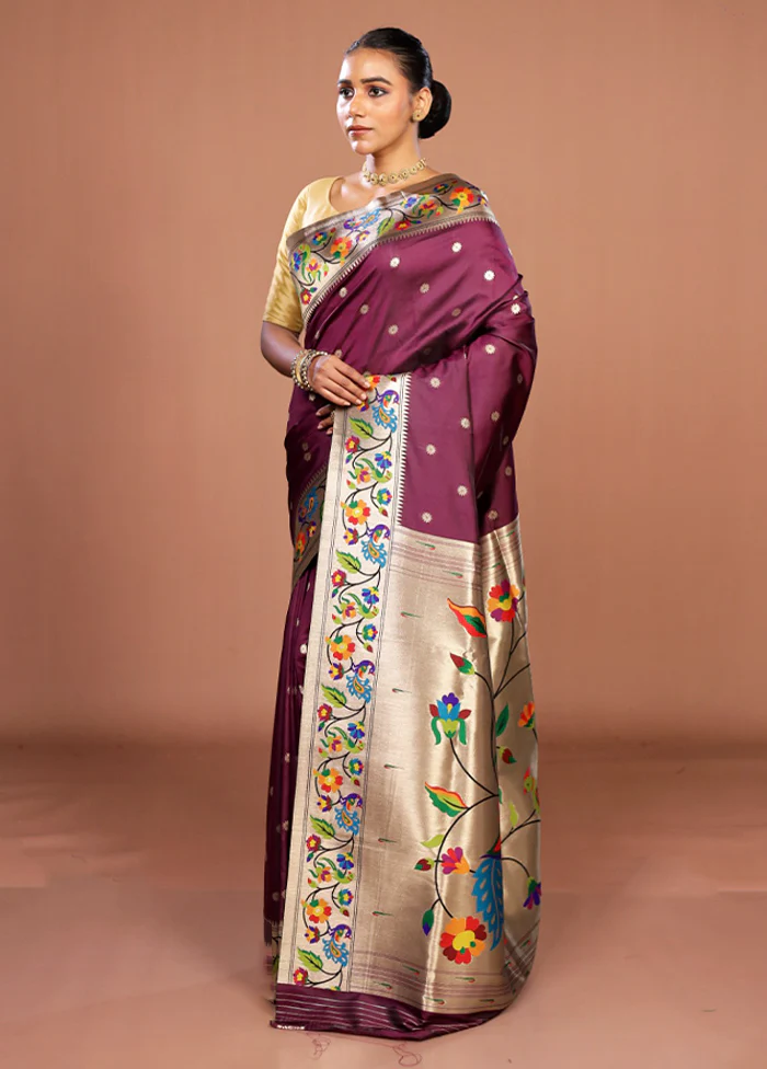 Purple Dupion Silk Saree With Blouse Piece - Image 4