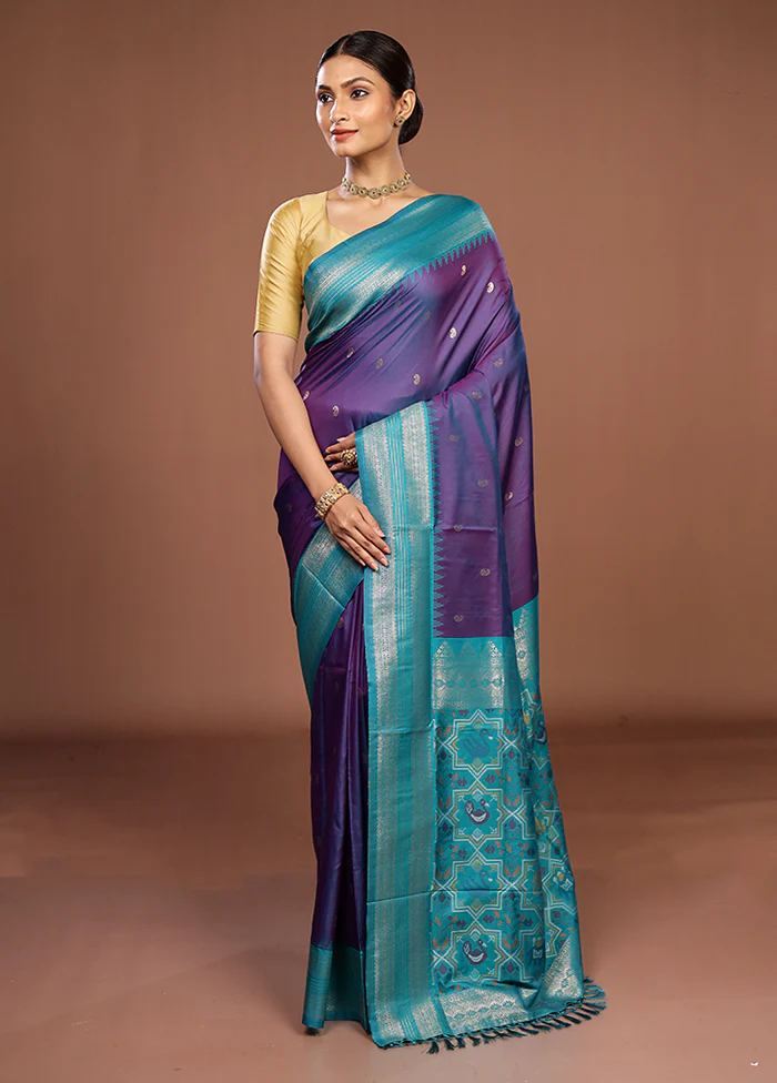 Purple Dupion Silk Saree With Blouse Piece - Image 2
