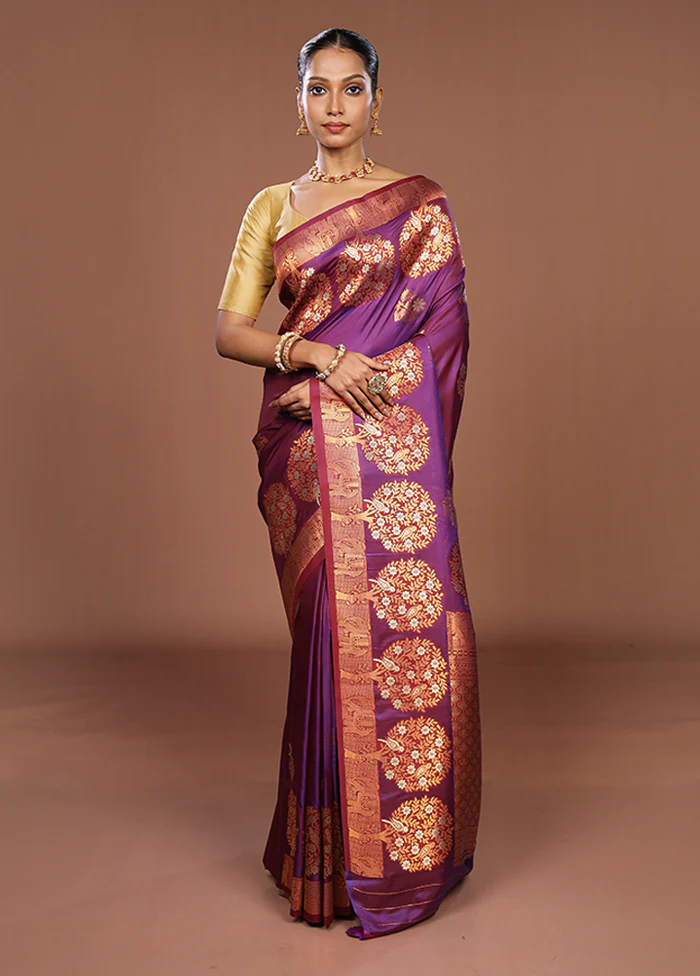 Purple Dupion Silk Saree With Blouse Piece - Image 2