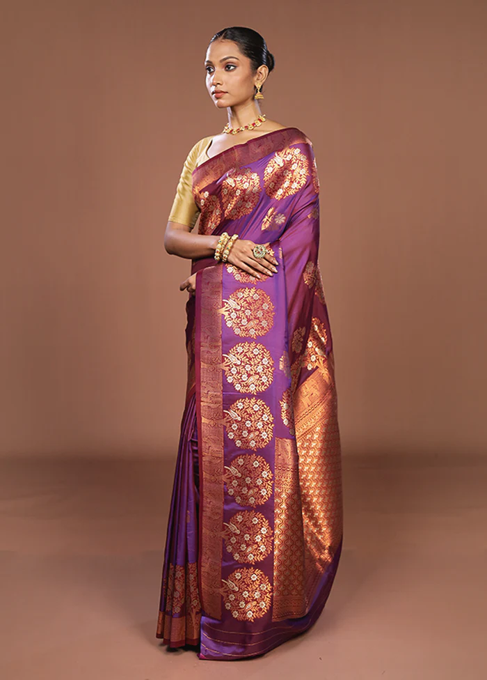 Purple Dupion Silk Saree With Blouse Piece - Image 4