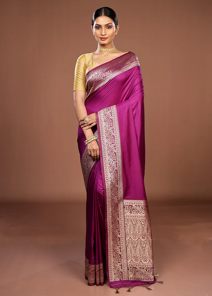 Purple Dupion Silk Saree With Blouse Piece - Image 2