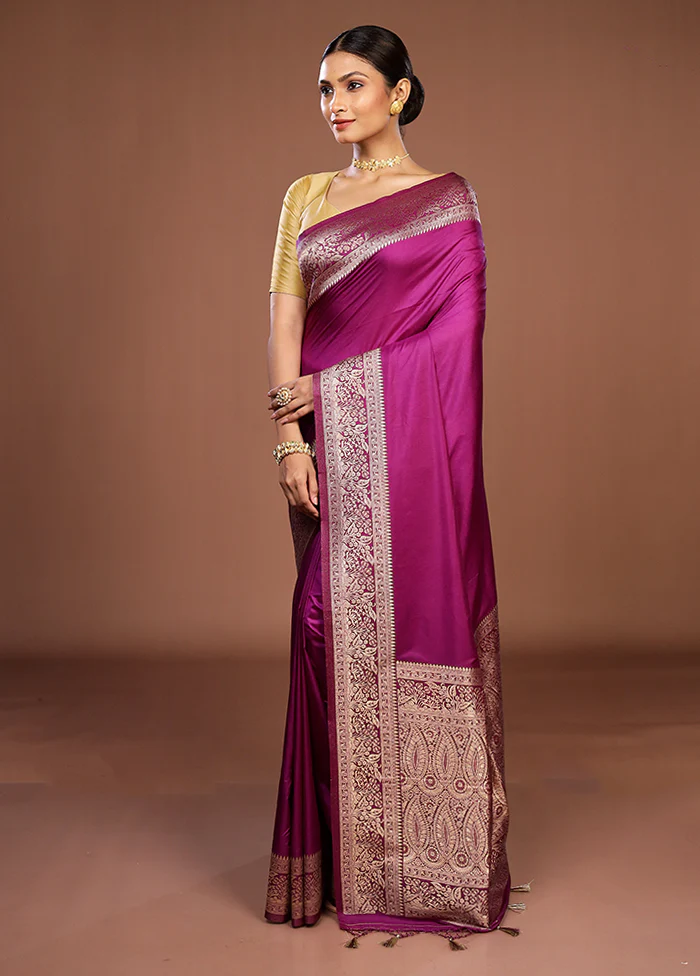 Purple Dupion Silk Saree With Blouse Piece - Image 3