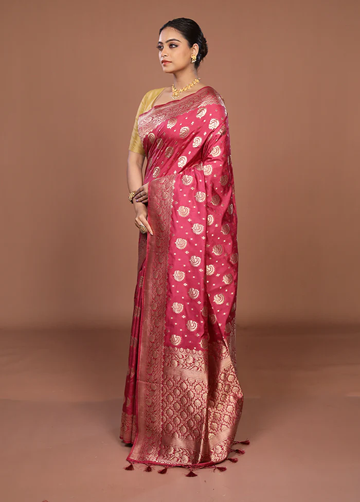 Pink Dupion Silk Saree With Blouse Piece - Image 4