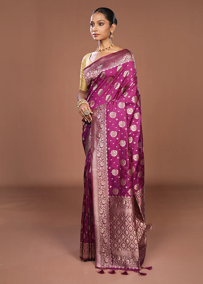 Purple Dupion Silk Saree With Blouse Piece - Image 4