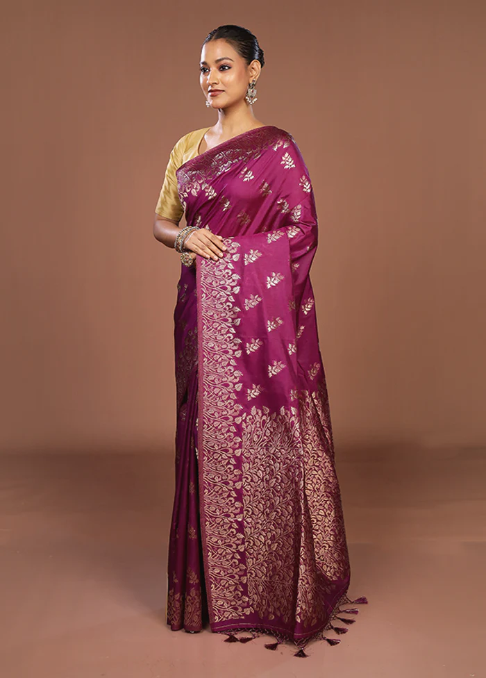 Purple Dupion Silk Saree With Blouse Piece - Image 4