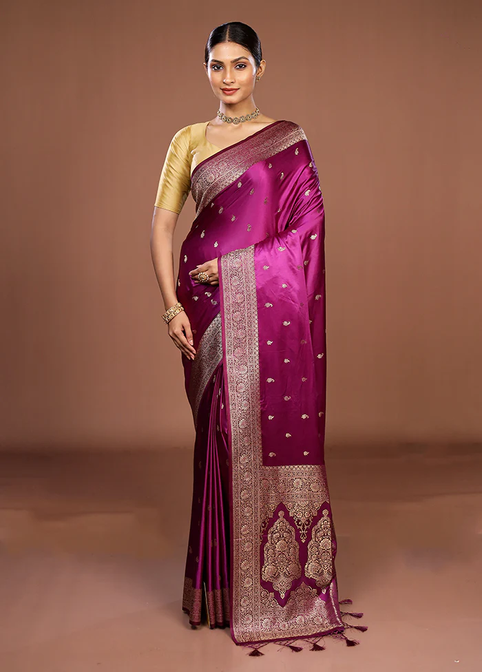 Purple Dupion Silk Saree With Blouse Piece - Image 2